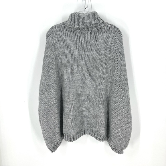 LOFT Womens Oversized Gray Chunky Knit Poncho Turtleneck - Picture 3 of 9
